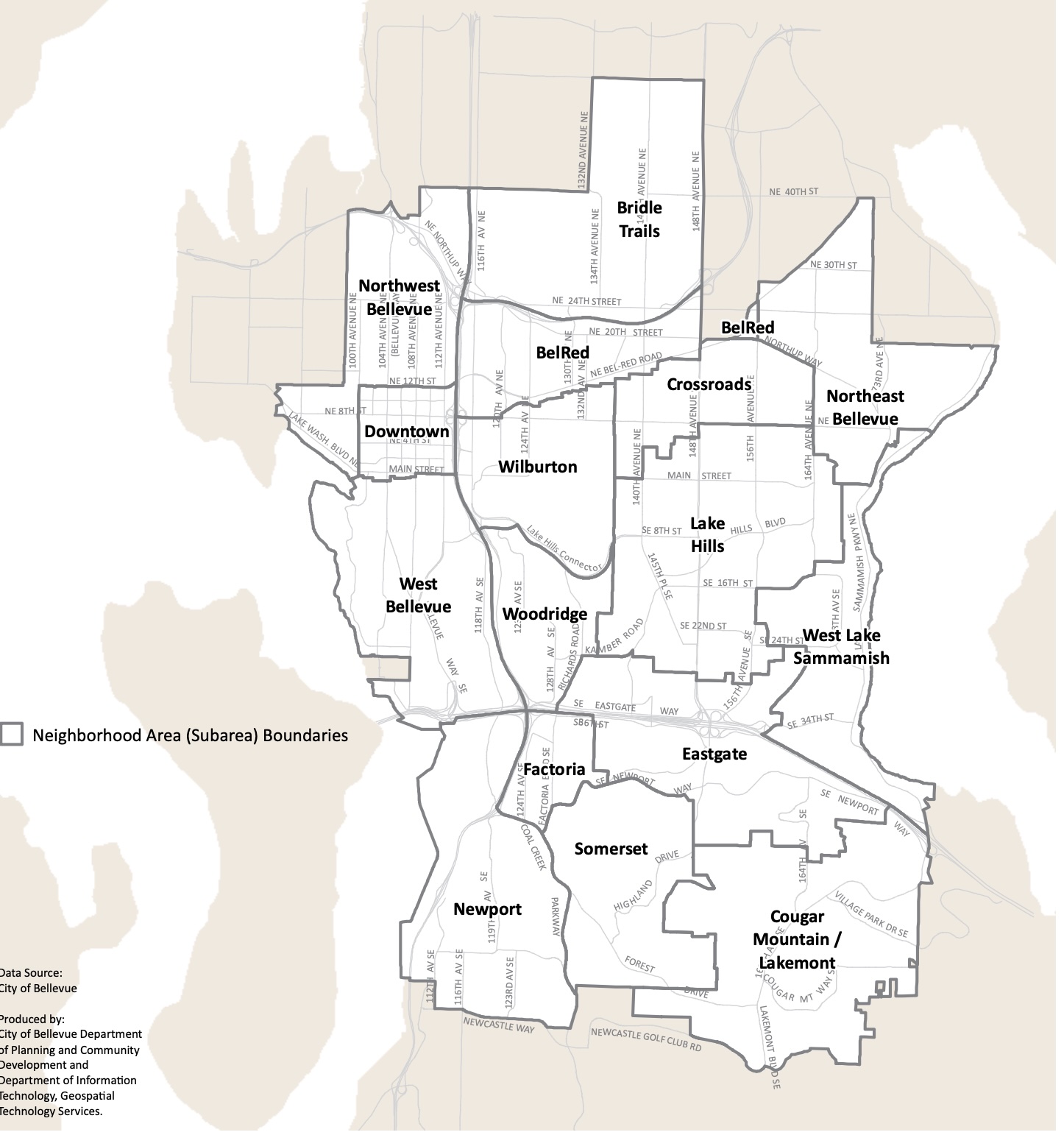 Bellevue Washington neighborhoods landscape, showing a mix of residential areas, greenery, and potentially city views or lake views.